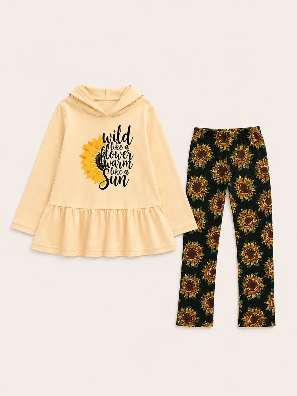 Girls Sunflower Hoodie & Leggings 2-Piece Outfit Set Size 6/7Y